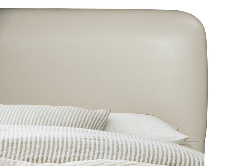 Luka Upholstered Platform Bed in Taupe Vegan-Leather Fabric, Modern - Full Size