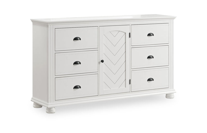 Ella 6pc Bedroom Set with Panel Bed, Dresser, Mirror & Nightstand, White - Queen Size