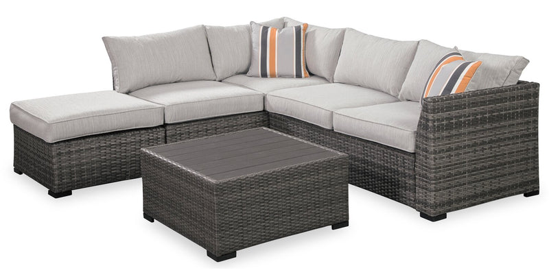 Victoria 4-Piece Outdoor Patio Set with Loveseat, Armless Chair, Corner Chair & Ottoman - Weather Resistant - Grey