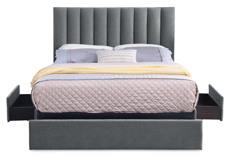 Amos Charcoal Upholstered Storage Bed Base - King
