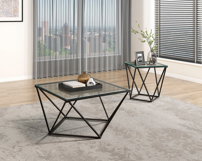 Prism 19.5\" Modern Glass Top End Table – Glass with Metal Base 