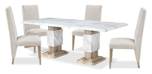 Vega 5pc Dining Set with Table & 4 Chairs, Marble Look, Pedestal Base, 82