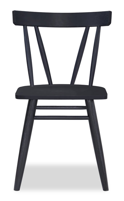 Remi 5pc Dining Set with Table & 4 Slat-Back Chairs, Glass & Wood, 42\"W Round - Black