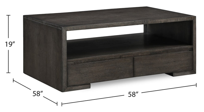 Zelda 58\" Coffee Table with Storage and Shelf – Warm Mocha