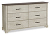 Clara Bedroom 6-Drawer Dresser, 59"W x 34"H - Bleached Oak & Brown
