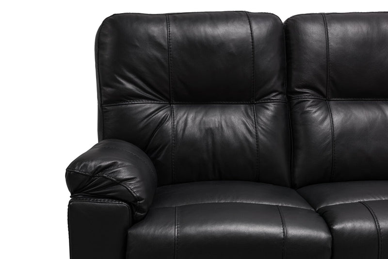 Made in Canada Dawson 64\" Genuine Leather Power Reclining Loveseat with USB Port and Accent Pillows – Black