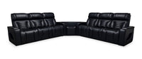 Zen 3-Piece Black Faux Leather Power Reclining Massage Sectional with Two Drop-Down Consoles 