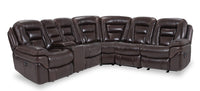 Leo 6-Piece Genuine Leather Power Reclining Sectional - Walnut 