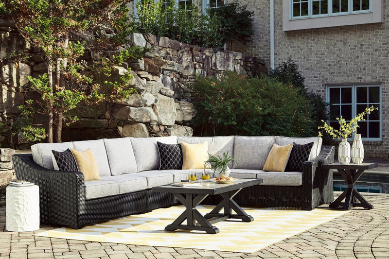 Jasper Outdoor Patio Corner Chair - Resin Wicker, Nuvella Fabric, UV & Weather Resistant - Grey/Black