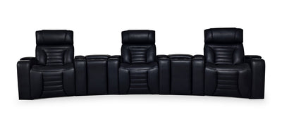 Zen 5-Piece Leather-Look Fabric Home Theatre Power Reclining Sectional with Massage - Black | Sofa sectionnel à inclinaison électrique Zen 5 pièces de style cinéma maison en similicuir avec massage et 2 consoles de rangement - noir