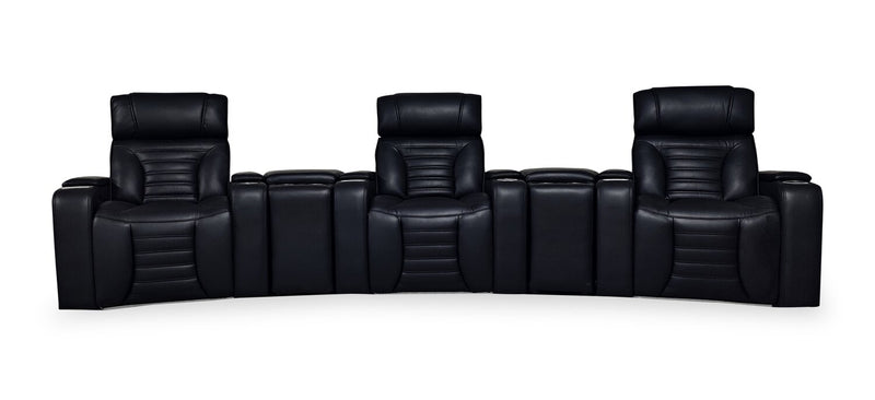 Zen 5-Piece Faux Leather Home Theatre Power Reclining Sectional with Massage and Two Storage Consoles - Black