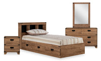Driftwood Mates Bed 6pc Set with Storage Headboard, Dresser, Mirror & Nightstand, Brown - Twin Size 