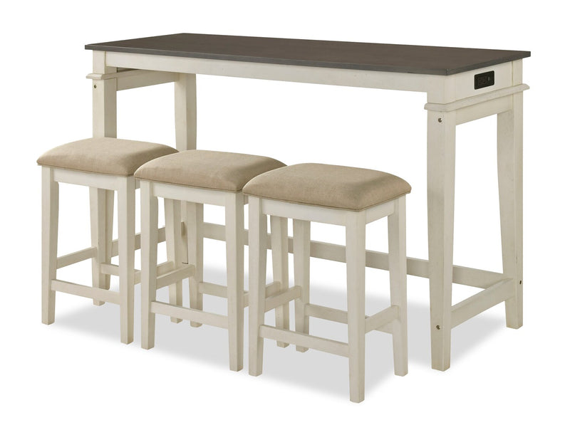 Nyles 60\" Contemporary Console Table with 3 Counter-Height Stools and USB Ports- Buttermilk