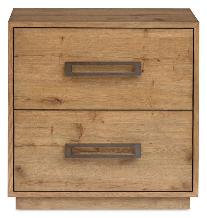 Henri Bedside 2-Drawer Nightstand with USB Ports, 26\"W x 26\"H, Wood - Brown