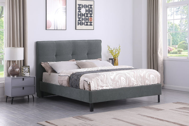 Amos Upholstered Platform Bed in Charcoal Fabric with Tufted Headboard - Full Size