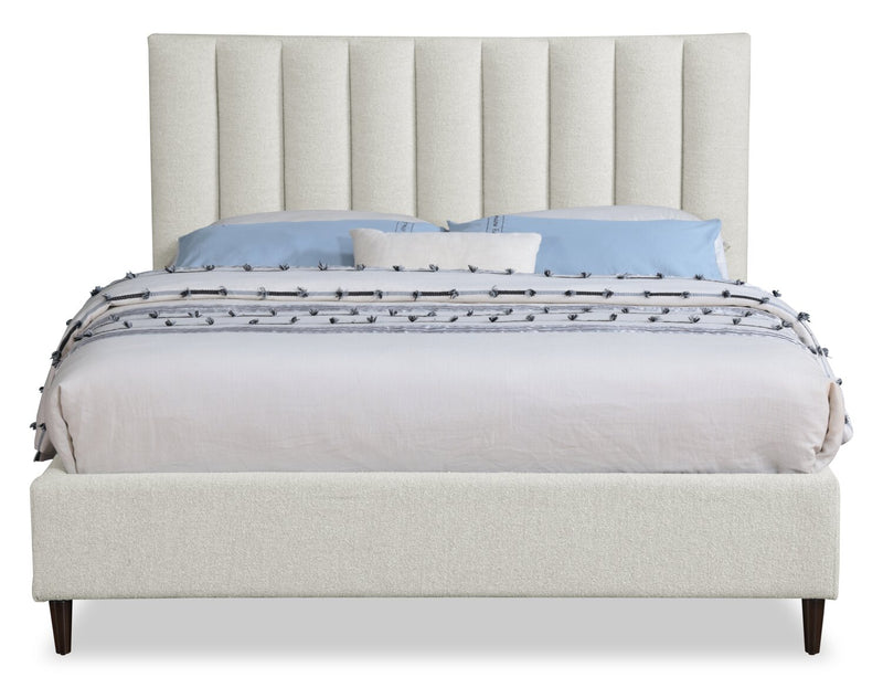 Kort & Co. Rain Upholstered Platform Bed in Taupe Fabric, Tufted - Queen Size