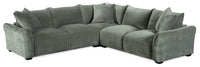 Reflect 3-Piece Green Chenille Fabric Sectional with Reversible Back Cushions and Wood Legs 