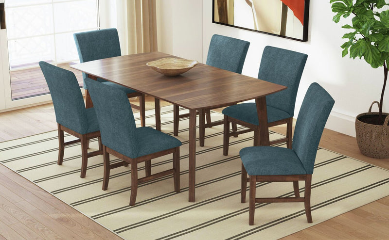 Rain 7pc Dining Set with Table & 6 Blue Chairs, 72\"W - Blue/Brown