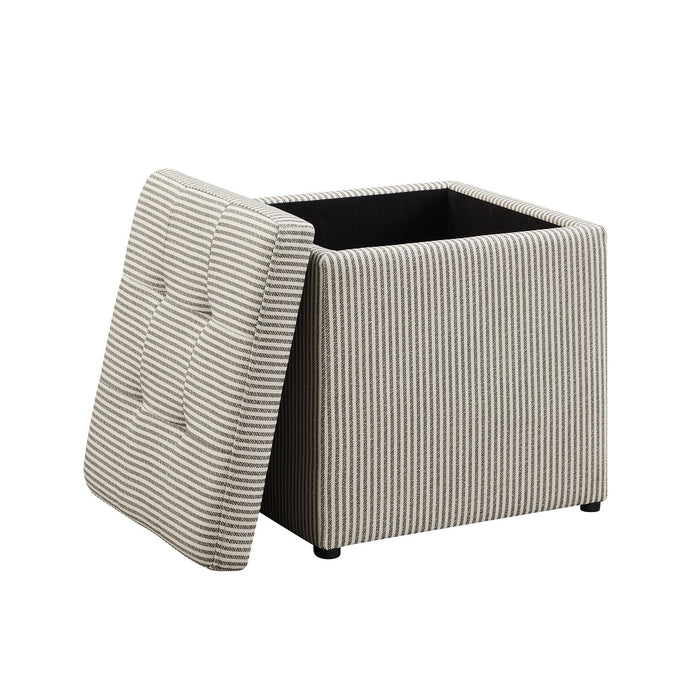 Yukon 17\" Square Storage Fabric Ottoman - Grey Striped