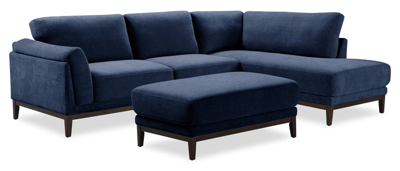 Horizon 2-Piece Right-Facing Fabric Sectional with Wood Base and Legs - Navy