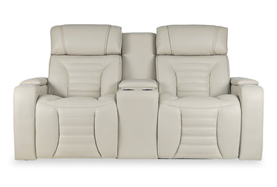 Zen 75.5" Leather-Look Fabric Power Reclining Massage Loveseat with Refrigerator Console - Apricot | Causeuse de massage à inclinaison électrique Zen de 75,5 po en tissu d’apparence cuir avec console réfrigérée - abricot