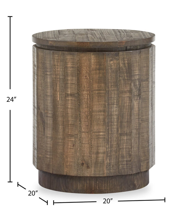 Elm 20” Round Rustic Pine End Table - Brown