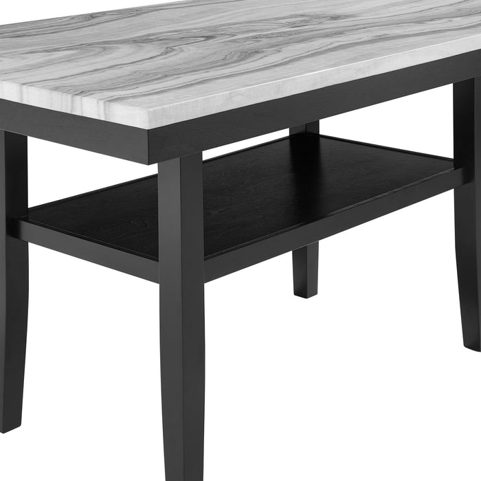 Libra Dining Table with Marble-Look Top & Storage Shelf, 60\"W- Black/Grey