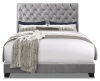 Candace Upholstered Bed in Velvet Grey Fabric, Button Tufted - Queen Size 