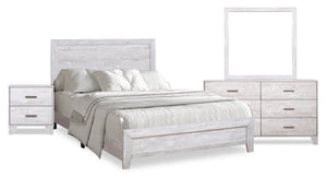 Arbor 6pc Bedroom Set with Panel Bed, Dresser, Mirror & Nightstand, Driftwood White  - Queen Size