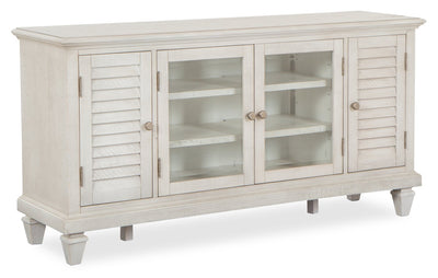 Baron 62” Rustic Pine TV Stand with Storage and Cable Management for TVs up to 70” - Alabaster | Meuble pour téléviseur rustique Baron de 62 po en pin avec rangement et système de gestion des câbles pour téléviseurs jusqu’à 70 po - albâtre