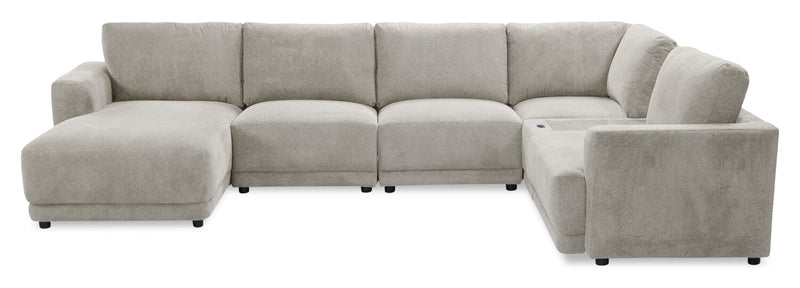 Voyage Modular 6-Piece Left-Facing Fabric Sectional with Console and Removable Back Cushions – Taupe