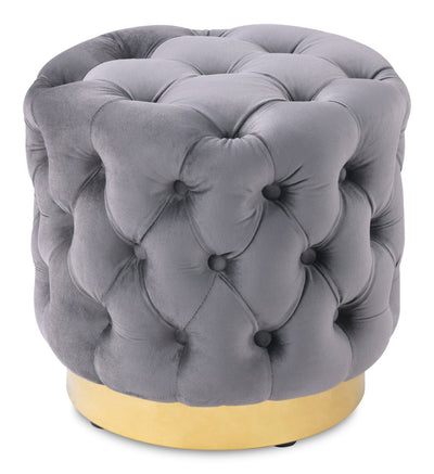 Adell 17" Round Fabric Ottoman with Gold Base - Grey | Pouf rond Adell de 17 po en tissu avec base dorée - gris