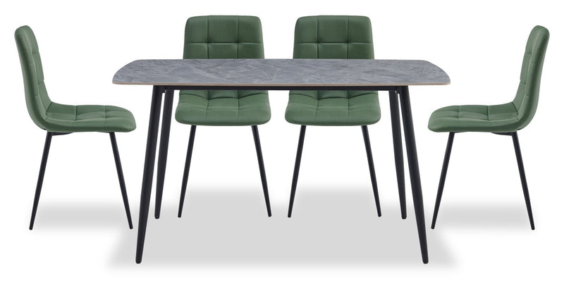 Arlo 5pc Dining Set with Table & 4 Green Chairs, Sintered Stone & Metal, 55\"W - Green & Grey/Black