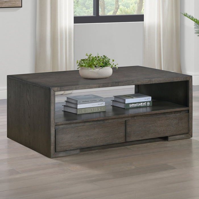 Zelda 58\" Coffee Table with Storage and Shelf – Warm Mocha