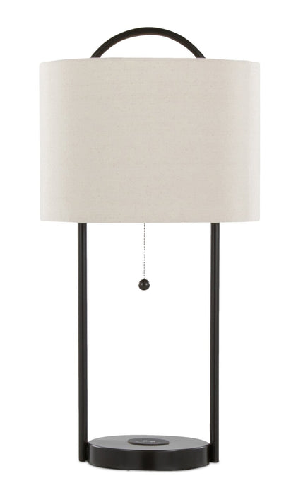 Orbit 28\" Metal Table Lamp with Wireless Charging and Natural Linen Shade – Oil Bronze