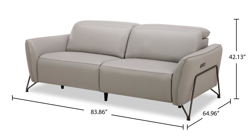 Riviera Top-Grain Genuine Leather Power Reclining Sofa - Light Grey