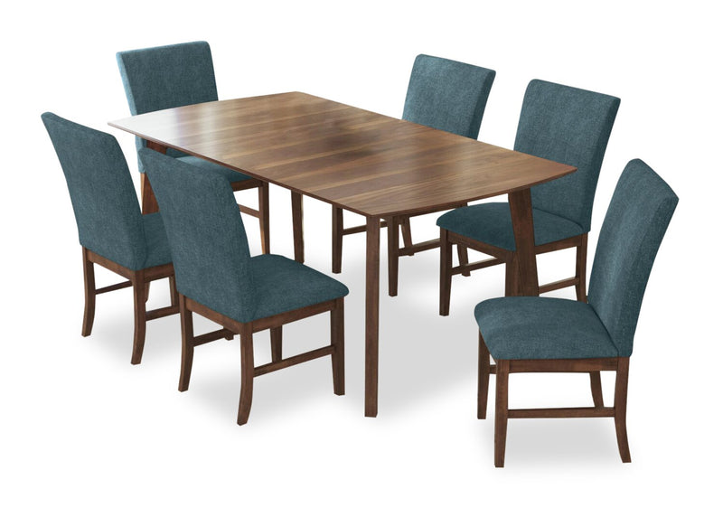 Rain 7pc Dining Set with Table & 6 Blue Chairs, 72\"W - Blue/Brown