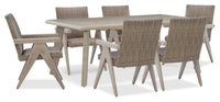 Muskoka 7-Piece Outdoor Patio Set with Dining Table & 6 Chairs - Resin Wicker, Aluminum - Beige 