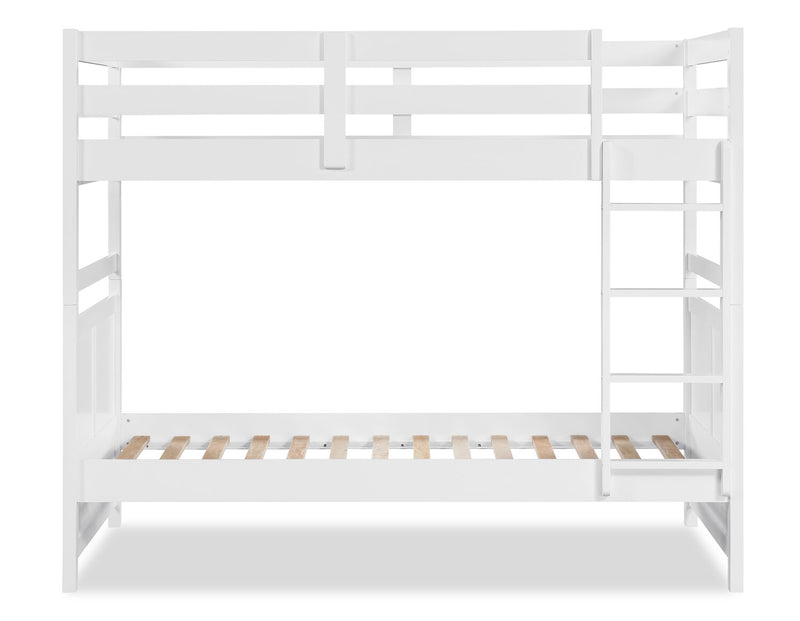 Quinn Bunk Bed with Ladder & Guard Rail for Kids, White - Twin/Twin