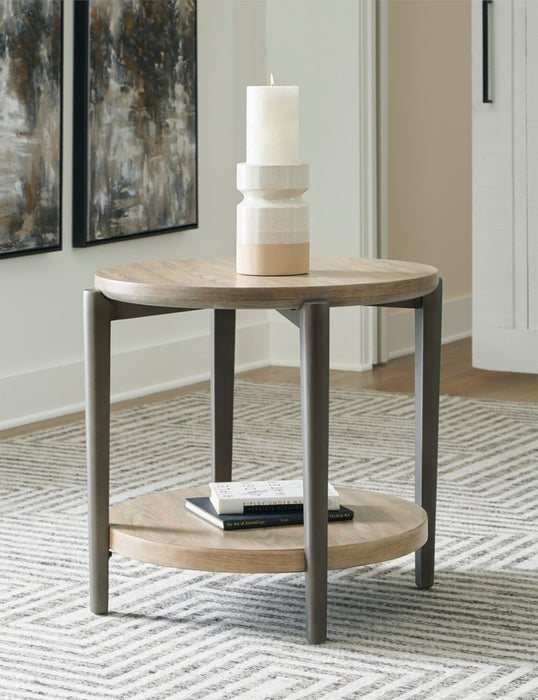 Lloyd 27” Modern Round End Table with Shelf - Grey Brown