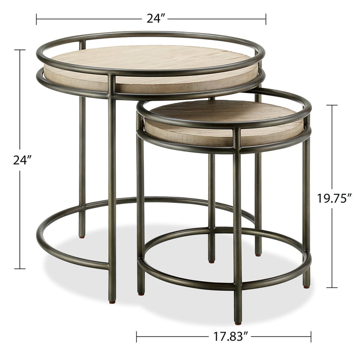 Saxon 24\" Modern Round Nesting End Tables - Natural and Vintage Nickel