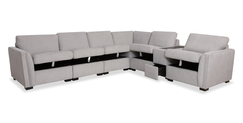 Vault 7-Piece Sectional with Five Storage Chairs and Storage USB Console - Grey
