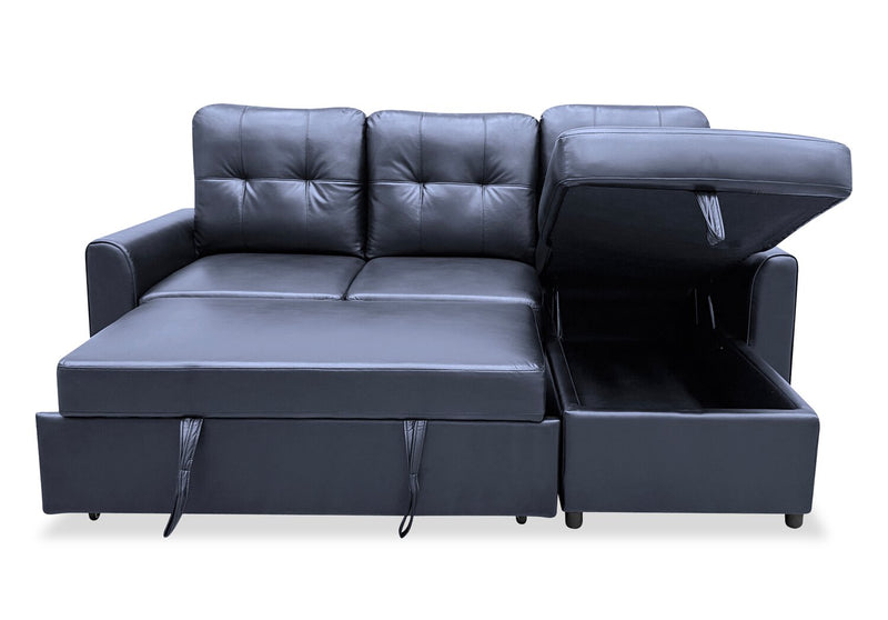 Carter 2-Piece Right-Facing Leather-Look Fabric Sleeper Sectional with Storage Chaise - Black
