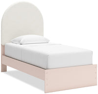 Lola Panel Bed for Kids, White Boucle Fabric & Blush - Twin Size 