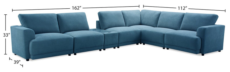Voyage Modular 7-Piece Fabric Sectional with Console and Removable Back Cushions – Blue