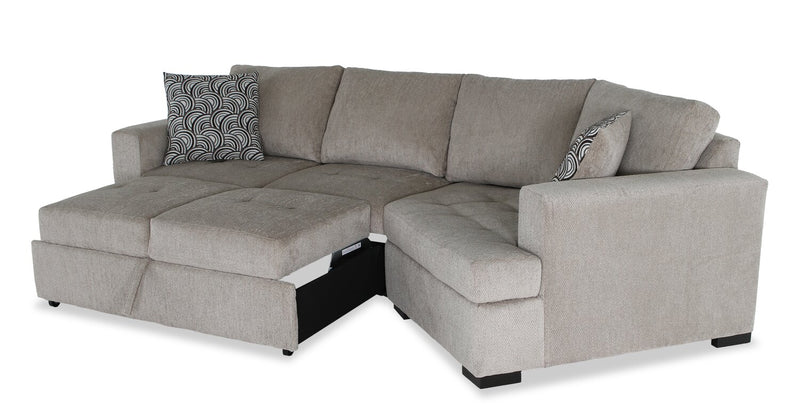 Made in Canada Legend 2-Piece Right-Facing Chenille Fabric Cuddler Sleeper Sectional - Platinum Beige