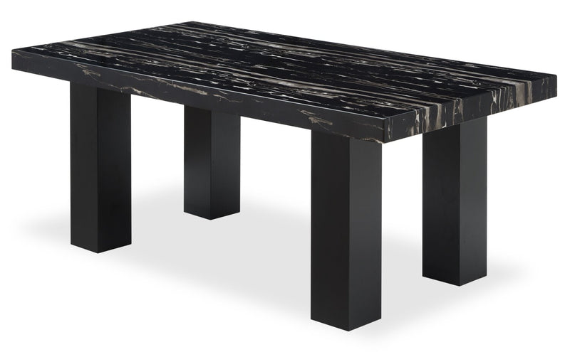 Burk 7pc Dining Set with Table & 6 Chairs, Resin Marble-Look Top, 72\"W - Black/Grey