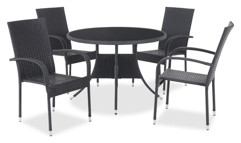 Arizona Outdoor Patio Table - Hand-Woven Resin Wicker, Round Tempered Glass Table Top, UV & Weather Resistant - Black