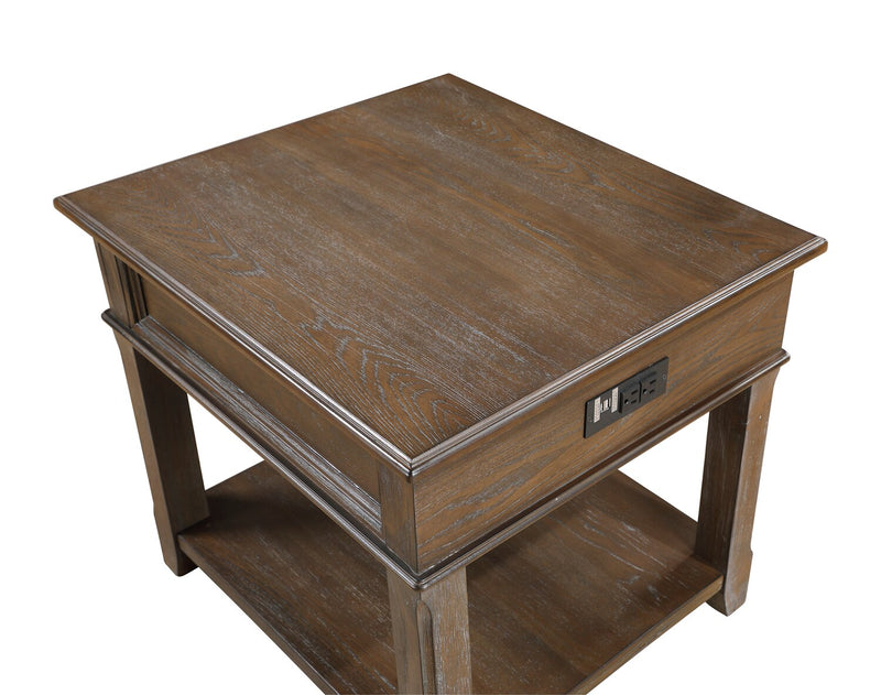 Weston 24” Traditional End Table with Storage and USB Port - Brown Elm