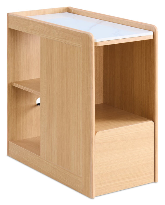 Liam 23.5\" Accent Table with Sintered Stone Top and Drawer– Harvest Oak 